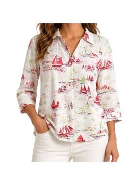 Alia Sz 8 Tropical Beach Blouse Shirt Top Summer Sailing Sailboat Ocean